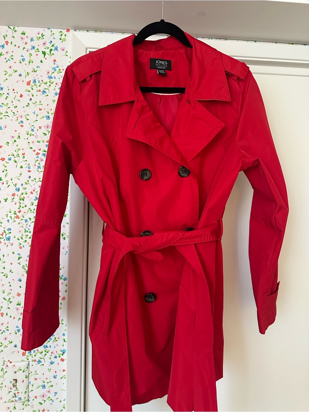 Jones New York Vibrant Red Double-Breasted Trench Coat with Belt